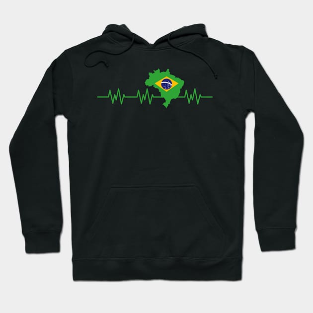 Brazil Heartbeat Flag Pulse Brazilian Hoodie by Foxxy Merch